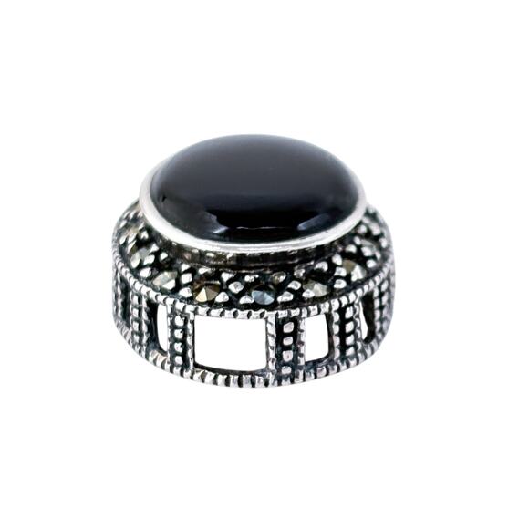 Thailand SU Marcasite Onyx Pendant | Vintage Sterling Silver 925 - Picture 4 of 10